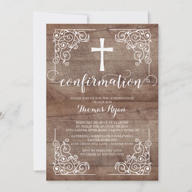 Invitation de confirmation Rustic Wood Cross (Devant)