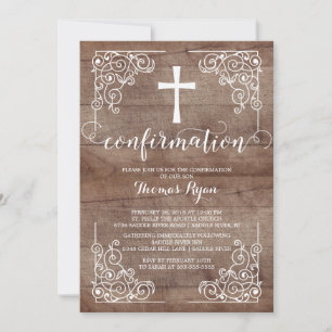 Invitation de confirmation Rustic Wood Cross