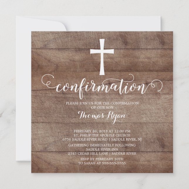 Invitation de confirmation Rustic Wood Cross (Devant)