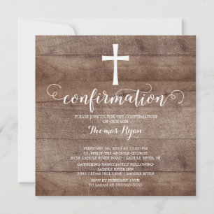 Invitation de confirmation Rustic Wood Cross