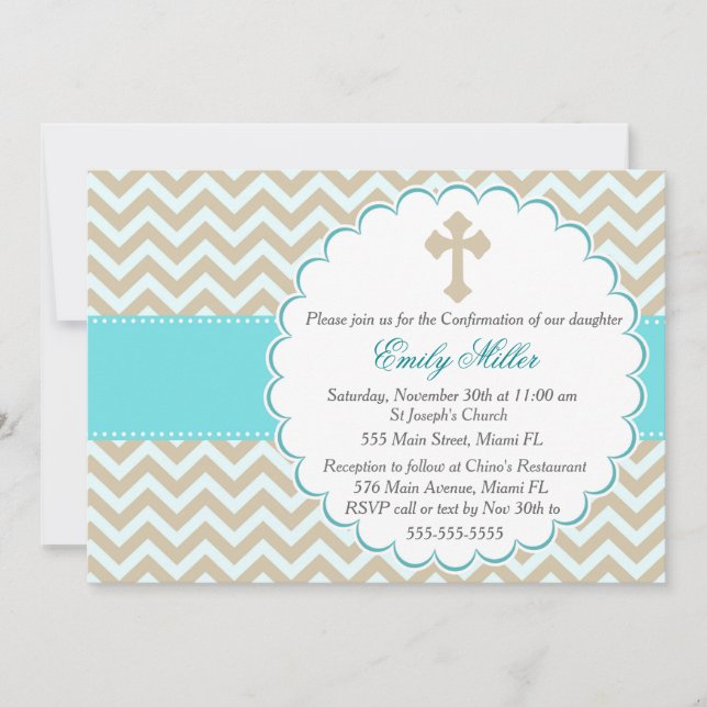 Invitation de confirmation Turquoise Gold Chevron (Devant)