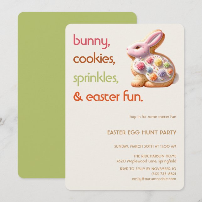 Invitation de cookie de lapin de Pâques | Fête de  (Devant / Derrière)