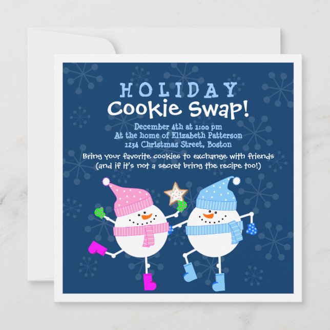 Invitation de Cookie Swap de Holiday Snowmen (Devant)
