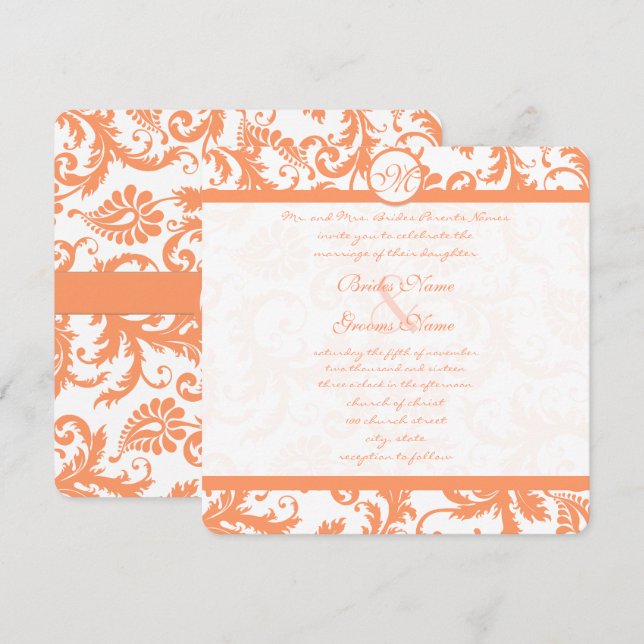 Invitation de Coral Mariage damassé (Devant / Derrière)