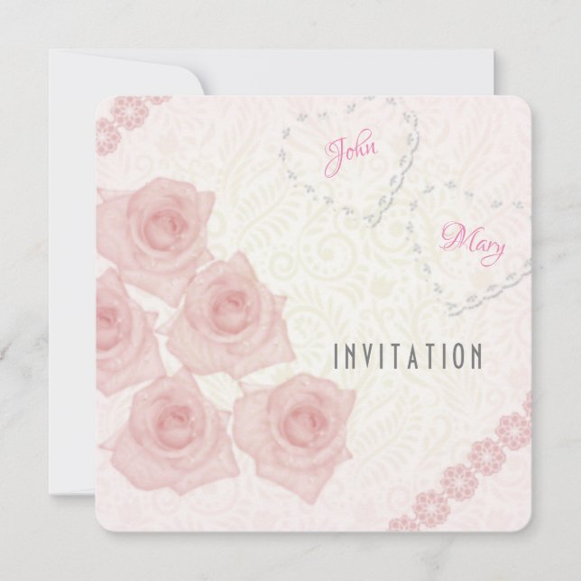 Invitation de couple aux roses vintage roses (Devant)
