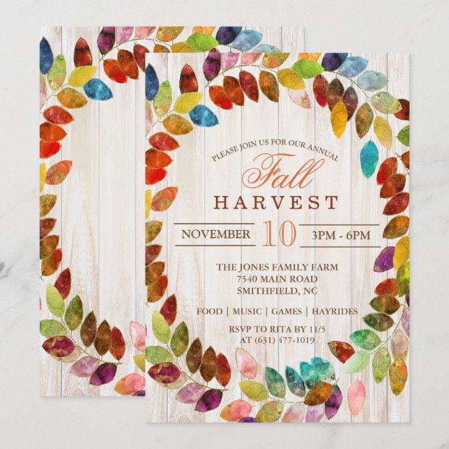 Invitation de couronne de feuilles de paillettes d (Devant / Derrière)