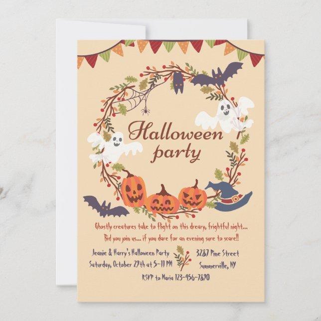 Invitation de couronne de Halloween (Devant)