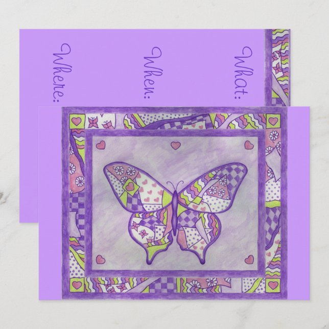 Invitation de courtepointe papillon violet (Devant / Derrière)