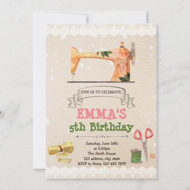 Invitation de couture mignonne de partie de thème (Devant)