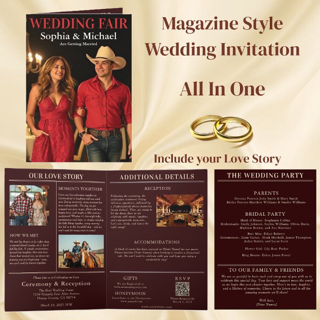 Invitation de couverture du magazine de pays maria (Wedding-Country-Magazine Cover-Invitation All in one)