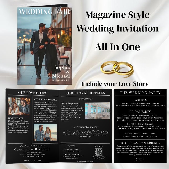 Invitation de couverture du magazine mariage (Wedding Magazine Cover Invitation All in One)