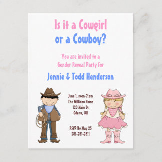 Invitation de Cowgirl and Cowboy Gender Revevevela