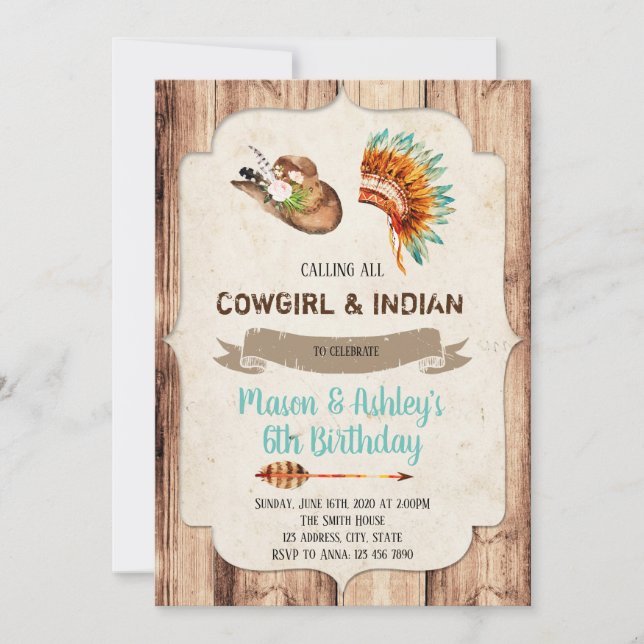 Invitation de Cowgirls et d'Indiens (Devant)
