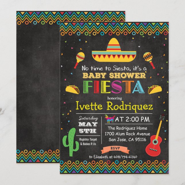 Invitation de craie de Baby Shower Mexicain Fiesta (Devant / Derrière)
