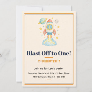 Invitation de crème pour 1er anniversaire Space Bl