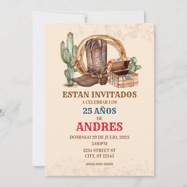 INVITATION DE CUMPLEANOS VAQUERO-FIESTA VAQUERA (Devant)
