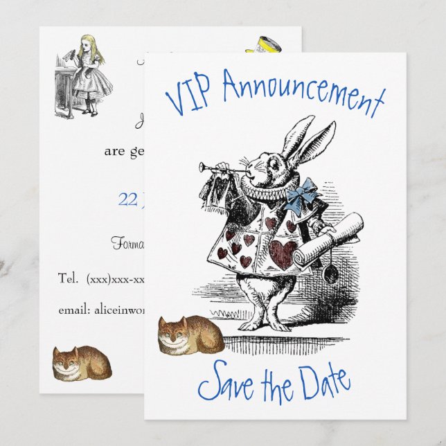 Invitation de date de sauvegarde Alice au pays des (Devant / Derrière)