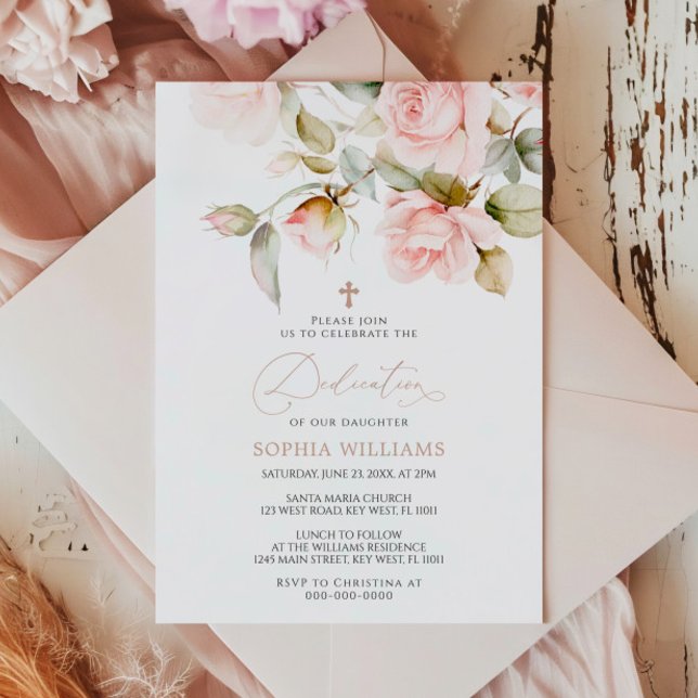 Invitation de dédicace aux roses roses et feuilles (Créateur téléchargé)