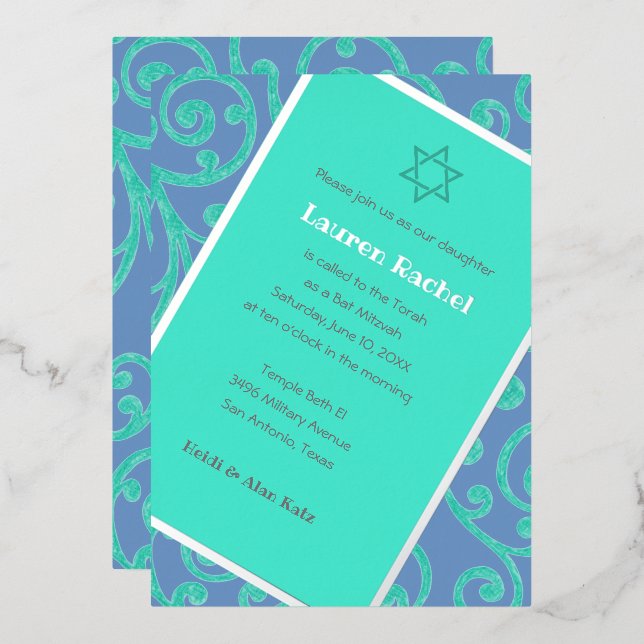 Invitation de défilement de modèle de Bat Mitzvah  (Recto/Verso)