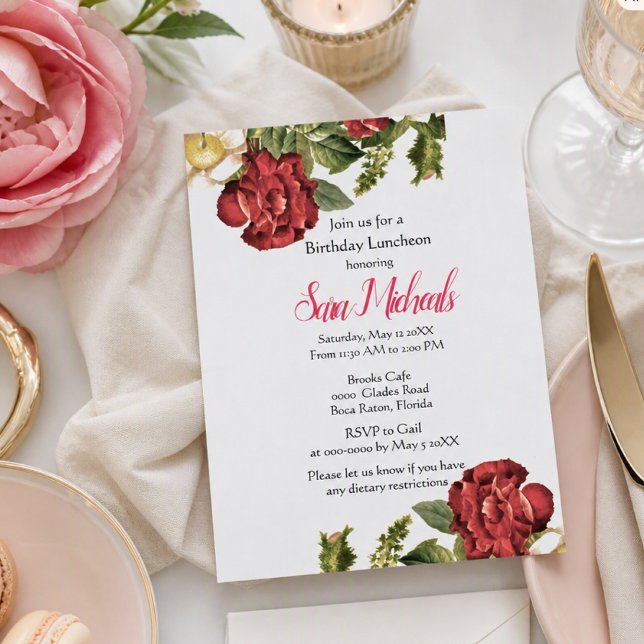 Invitation de déjeuner d'anniversaire à la rose ro (Créateur téléchargé)