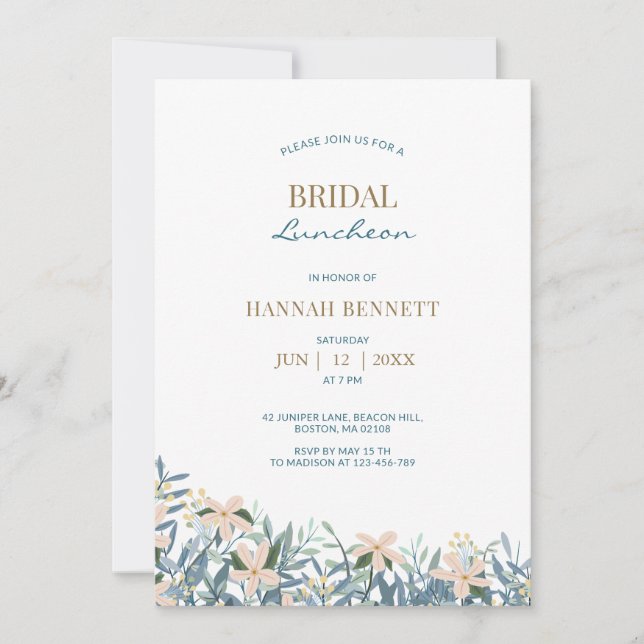 Invitation de déjeuner de mariage aux fleurs sauva (Devant)