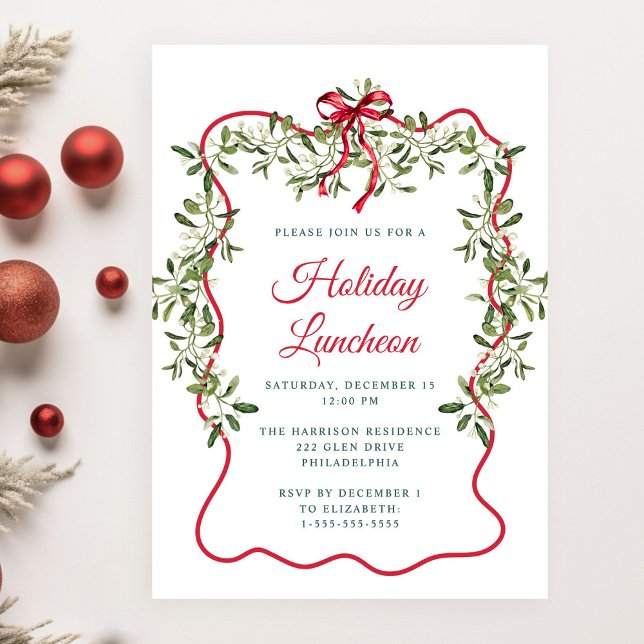Invitation de déjeuner de Noël Rouge Cadre Ondulé  (Créateur téléchargé)