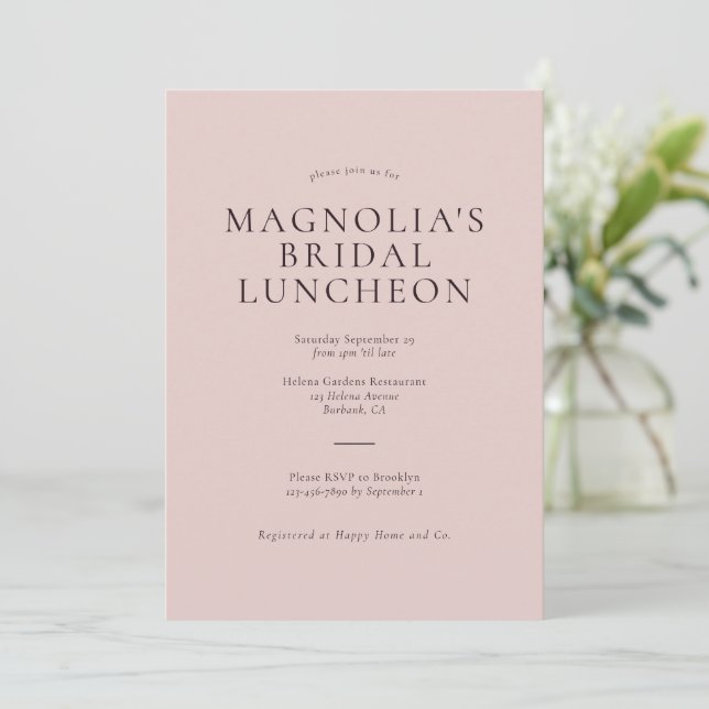 Invitation de déjeuner nuptiale minimaliste rose (Debout devant)