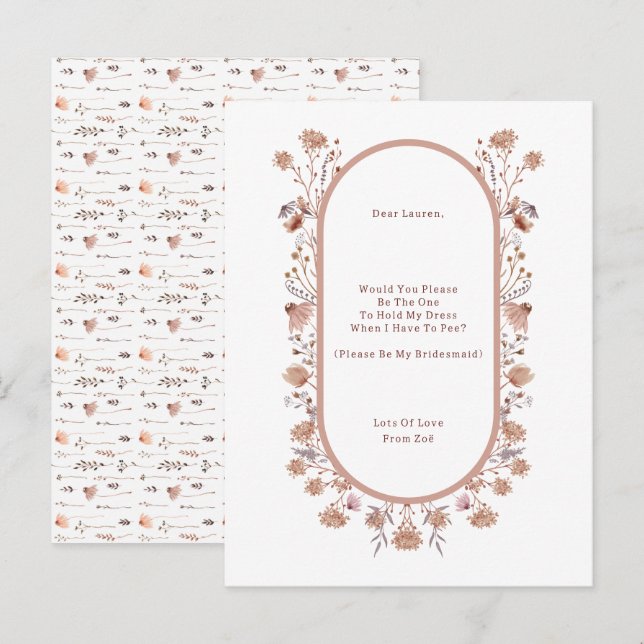 Invitation de demoiselle d'honneur de mariage pers (Devant / Derrière)