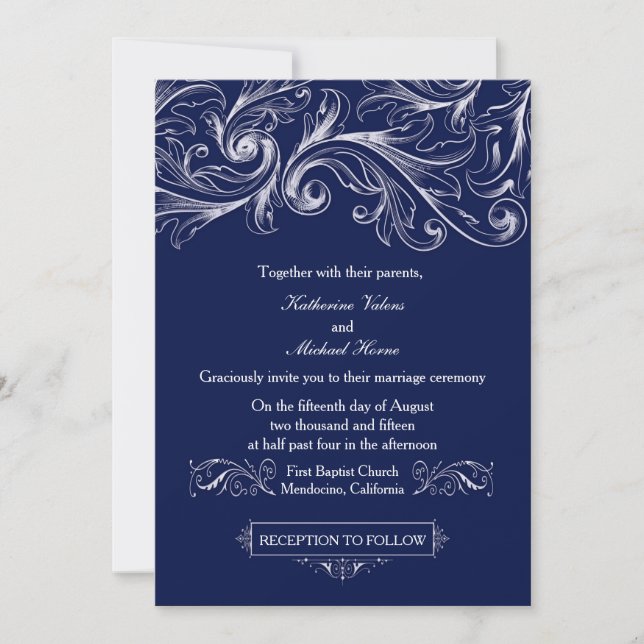 Invitation de dentelle bleue de la Marine - Glam V (Devant)