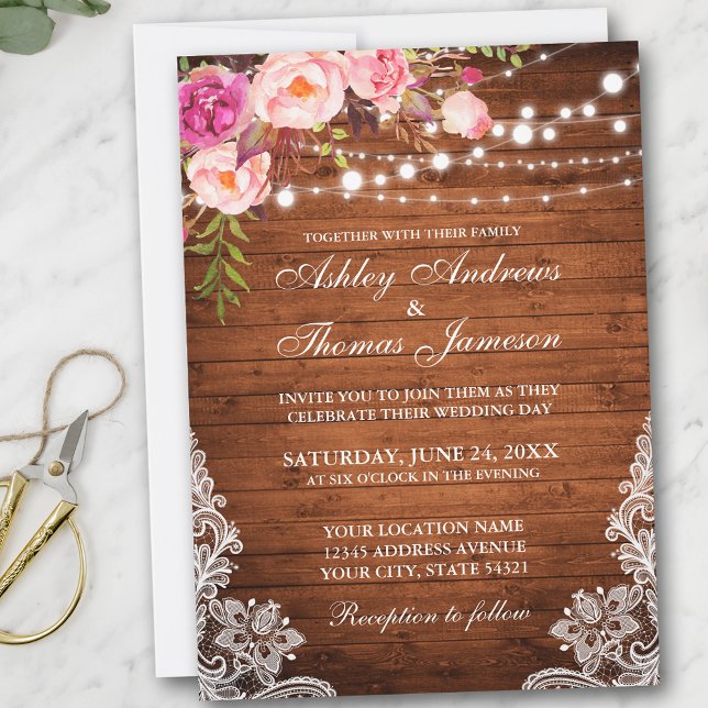 Invitation de dentelle fleurie Rustique Mariage (Customize to add more text or photos to back of card.)