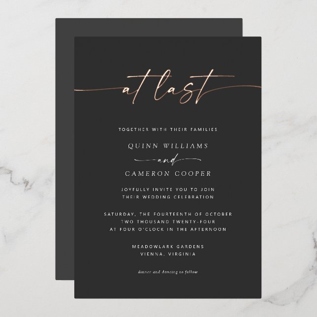 Invitation de Dernier Mariage Foil sur Black (Recto/Verso)