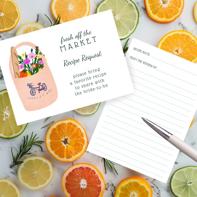 Invitation de dernière minute pour une fête de mar (FRESH OFF THE MARKET Bridal Shower Recipe Request Enclosure Card
)