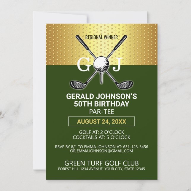 Invitation de design de monogramme de golf minimal (Devant)