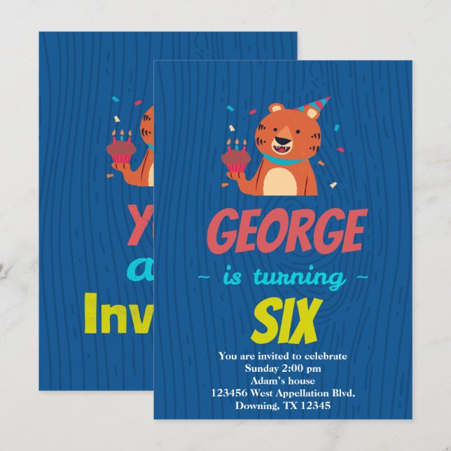 Invitation de dessin animé gâteau cupcake tigre pe (Devant / Derrière)