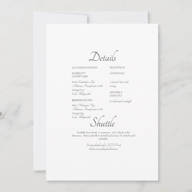 Invitation de détail de mariage de site web formel (Devant)
