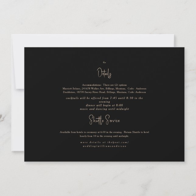 Invitation de détail de mariage noir et or (Devant)