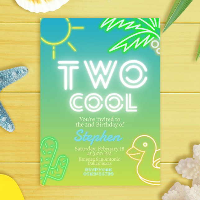 Invitation de deux Cool 2e anniversaire (Two Cool 2nd Boy Birthday Invitation - Pool Party Invitation)