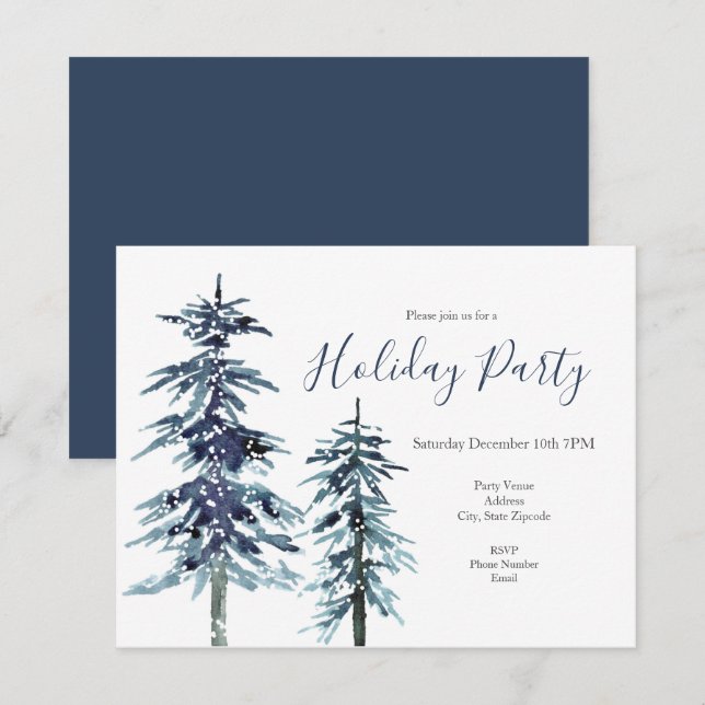 Invitation de deux pins d'hiver aquarelle (Devant / Derrière)