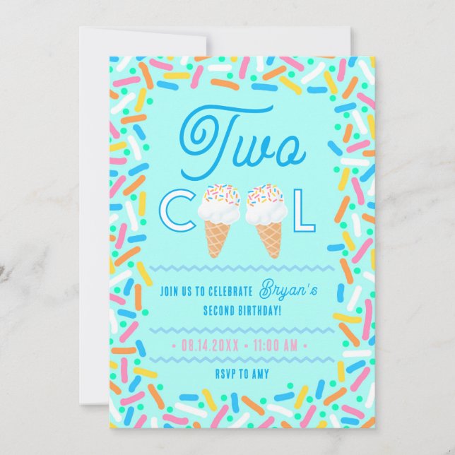 Invitation de deuxième anniversaire Two Cool glace (Devant)