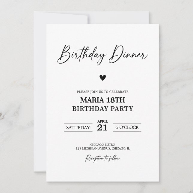 Invitation de dîner d'anniversaire pour adultes mo (Devant)