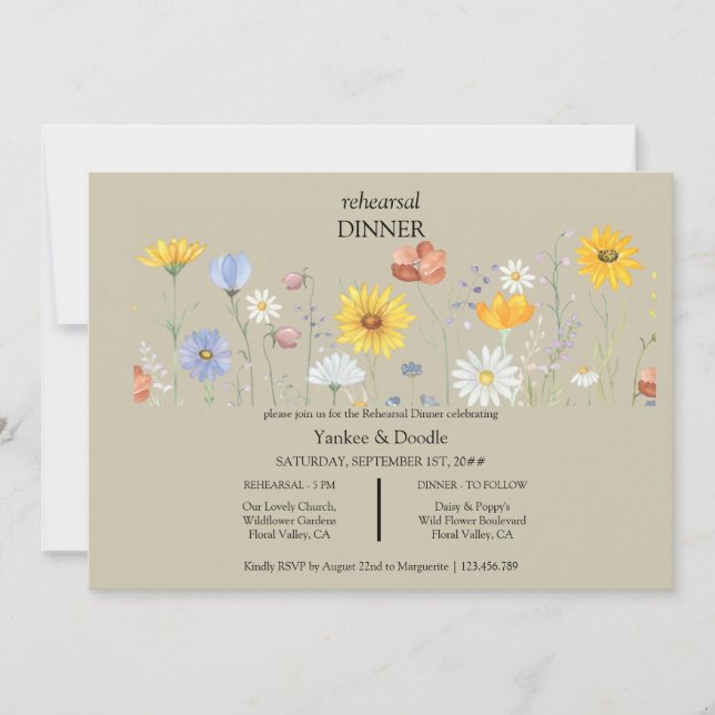 Invitation de dîner de mariage printanier aux fleu (Devant)