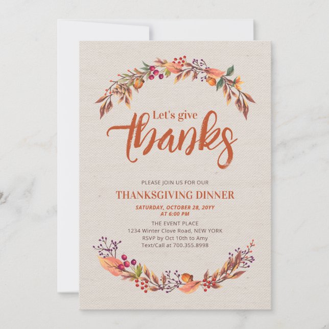 Invitation de dîner de remerciement rustique d'aut (Devant)