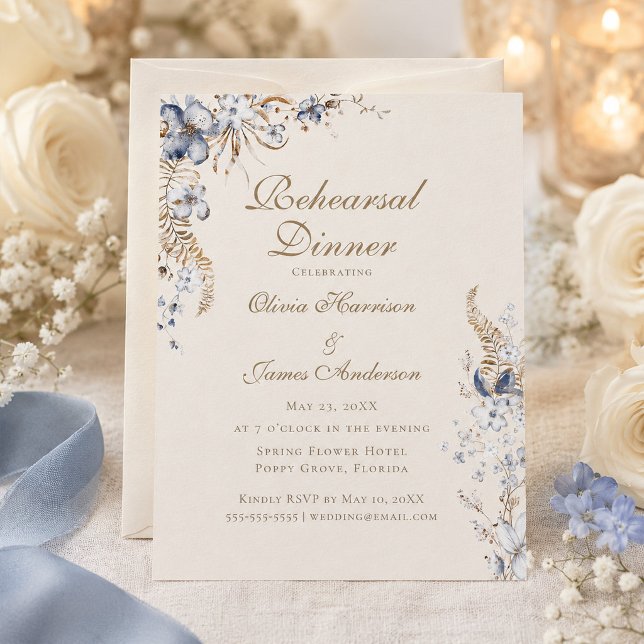 Invitation de dîner de répétition botanique bleu p (Dusty Blue Botanical Rehearsal Dinner Invitation)