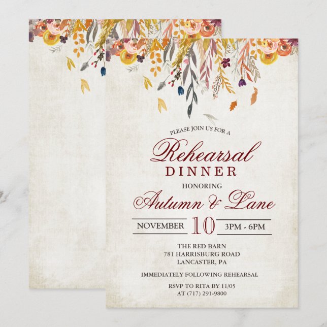 Invitation de dîner de répétition d'automne rustiq (Devant / Derrière)