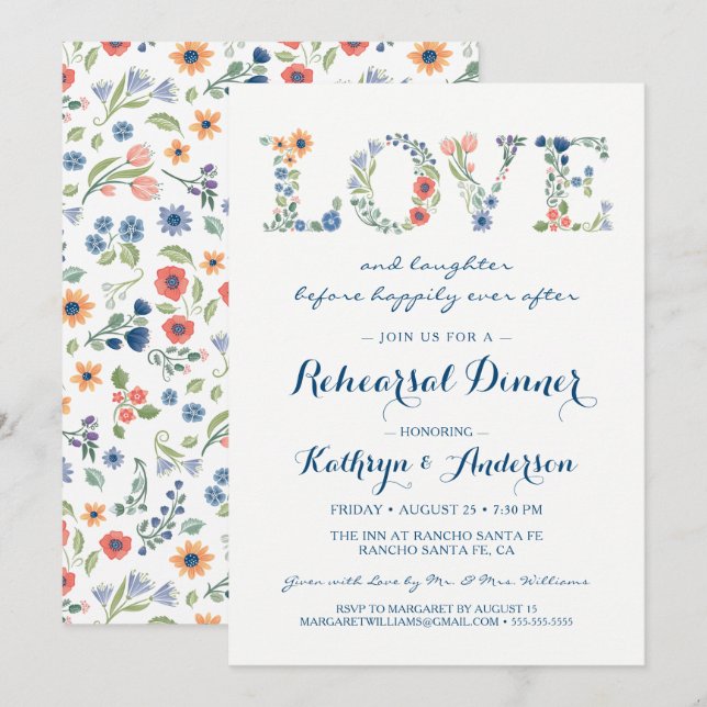 Invitation de dîner de répétition de mariage Flora (Devant / Derrière)