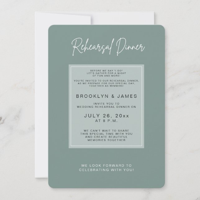 Invitation de dîner de répétition de mariage vert  (Devant)