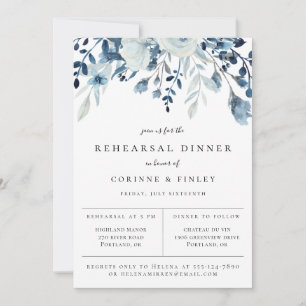Invitation de dîner de répétition florale bleu pou