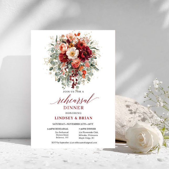 Invitation de dîner de répétition florale enchanté (Enchanting Burgundy Floral Rehearsal Dinner Invitation

)