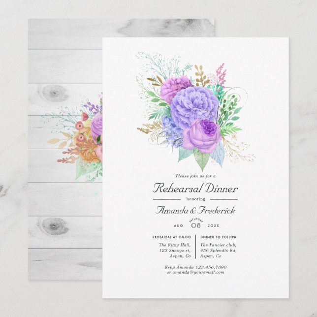 Invitation de dîner de répétition florale rustique (Devant / Derrière)