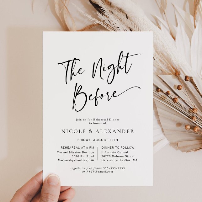 Invitation de dîner de répétition moderne en noir  (Modern Black and White The Night Before Rehearsal Dinner Invitation)
